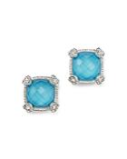 Judith Ripka Cushion Stud Earrings With White Sapphire And Turquoise Doublets