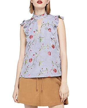 Bcbgeneration Ruffled Embroidered Striped Top