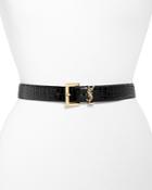 Saint Laurent Women's Logo Croc Embossed Leather Belt