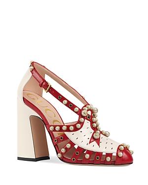 Gucci Tracy Embellished Ankle Strap Pumps