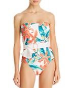 Vince Camuto Printed Belted Bandeau One Piece Swimsuit