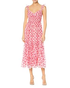 Ml Monique Lhuillier Floral Embroidered Mesh Midi Dress