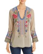Johnny Was Millie Embroidered Tie-neck Blouse