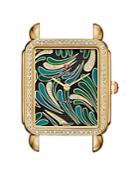 Michele Deco Ii Bijoux Gold Green Diamond Dial Watch Head, 30 X 32mm