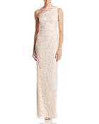 Adrianna Papell One-shoulder Metallic-lace Column Gown