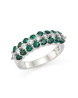 Diamond And Emerald Band Ring In 14k White Gold
