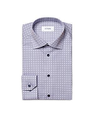 Eton Cotton Medallion Grid Print Slim Fit Dress Shirt
