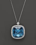 14k White Gold Diamond & London Blue Topaz Cushion Necklace, 16