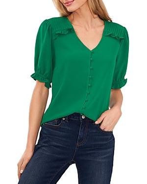 Cece Pintuck Shoulder Button Front Top