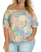 City Chic Plus Etched Bloom Print Top