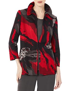 Misook Ruffle Collar Abstract Pattern Knit Jacket