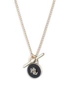 Lauren Ralph Lauren Logo Leather Padlock Pendant Necklace In Gold Tone, 16