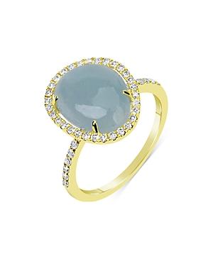 Meira T 14k Yellow Gold Milky Aquamarine & Diamond Halo Ring