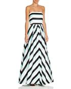 Aqua Strapless Striped Gown