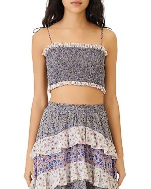 Maje Lilota Floral Print Smocked Crop Top