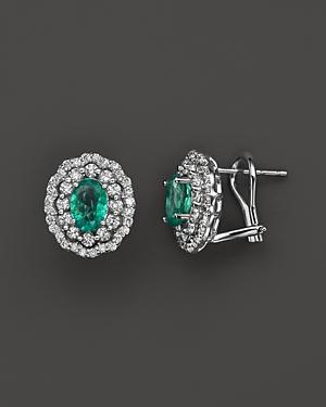 Emerald And Diamond Oval Stud Earrings In 14k White Gold - 100% Exclusive