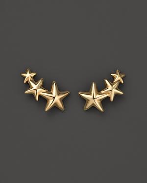 14k Yellow Gold Triple Star Climber Earrings
