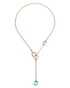 Pomellato 18k White & Rose Gold Sky Blue Topaz And Diamond Y Necklace, 21