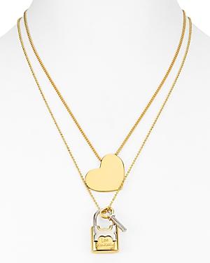 Tory Burch Metal Heart And Padlock Pendant Necklaces, Set Of 2