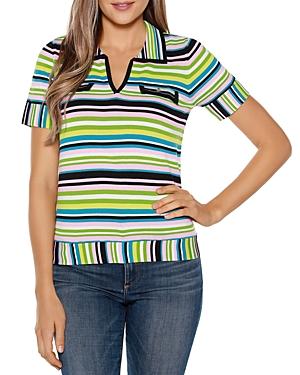 Belldini Collared Contrast Tipped Striped Sweater