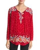 Johnny Was Gina Tie-neck Embroidered Top