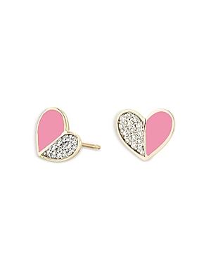 Adina Reyter 14k Yellow Gold Ceramic Folded Hearts Diamond & Pink Ceramic Stud Earrings