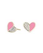 Adina Reyter 14k Yellow Gold Ceramic Folded Hearts Diamond & Pink Ceramic Stud Earrings