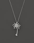 Diamond Palm Tree Pendant Necklace In 14k White Gold, .25 Ct. T.w.