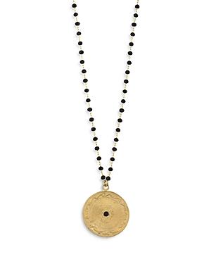 Maison Irem Dante Black Bead Coin Pendant Necklace, 17-19
