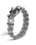 John Hardy Sterling Silver Naga Medium Braided Chain Dragon Head Bracelet With African Ruby And Black Sapphire