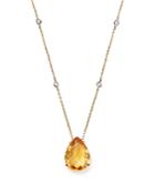 Citrine Teardrop Pendant And Diamond Necklace In 14k White And Yellow Gold, 16