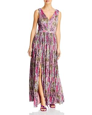 Eliza J Metallic Floral Print Belted Gown