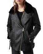 Allsaints Maizie Shearling-collar Leather Biker Jacket