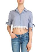 The Kooples Cropped Striped Lace-trim Shirt