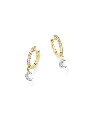 Meira T 14k White And Yellow Gold Moon Charm Hoop Earrings With Diamonds