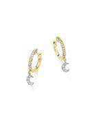Meira T 14k White And Yellow Gold Moon Charm Hoop Earrings With Diamonds