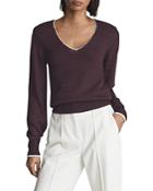 Reiss Talia V Neck Contrast Trim Sweater