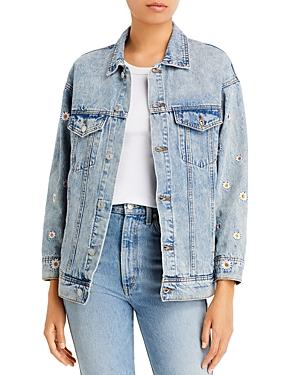 Sunset & Spring Cotton Embroidered Daisies Denim Jacket