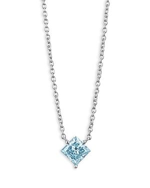 Lightbox Jewelry 10k White Gold Solitaire Basics Lab Grown Blue Diamond Princess Pendant Necklace, 16-18