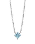 Lightbox Jewelry 10k White Gold Solitaire Basics Lab Grown Blue Diamond Princess Pendant Necklace, 16-18