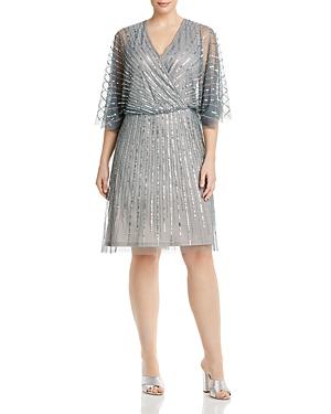 Adrianna Papell Plus Beaded Flutter Sleeve A Line Dress