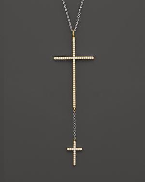 Pave Diamond Double Cross Pendant In 14k White & Yellow Gold, .25 Ct. T.w.