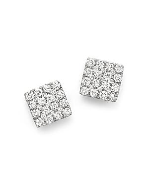 Diamond Cluster Square Earrings In 14k White Gold, 1.0 Ct. T.w.