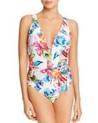 Athena Tropical Trip Self-tie String Plunge One Piece Swimsuit