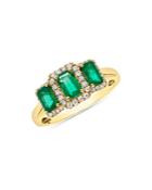 Bloomingdale's Emerald & Diamond Three Stone Halo Ring In 14k Yellow Gold - 100% Exclusive