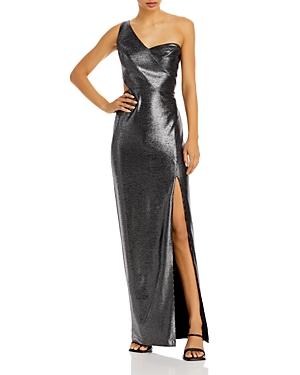 Aidan By Aidan Mattox One Shoulder Foil Knit Gown
