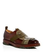 Salvatore Ferragamo Burnished Leather Slip On Oxfords With Mixed Media Overlay