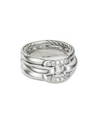 David Yurman Sterling Silver Cushion Link Ring With Diamonds