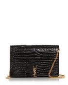 Saint Laurent Glossy Croc Embossed Patent Leather Chain Wallet