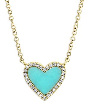 Moon & Meadow 14k Yellow Gold Kate Turquoise & Diamond Heart Pendant Necklace, 18